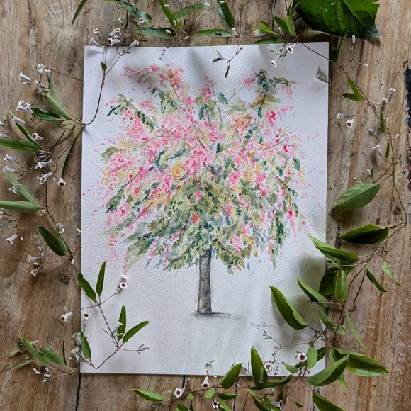 Whimsical Rainbow Flower Tree - Original Watercolor 9"x12" - Picture 8 of 8